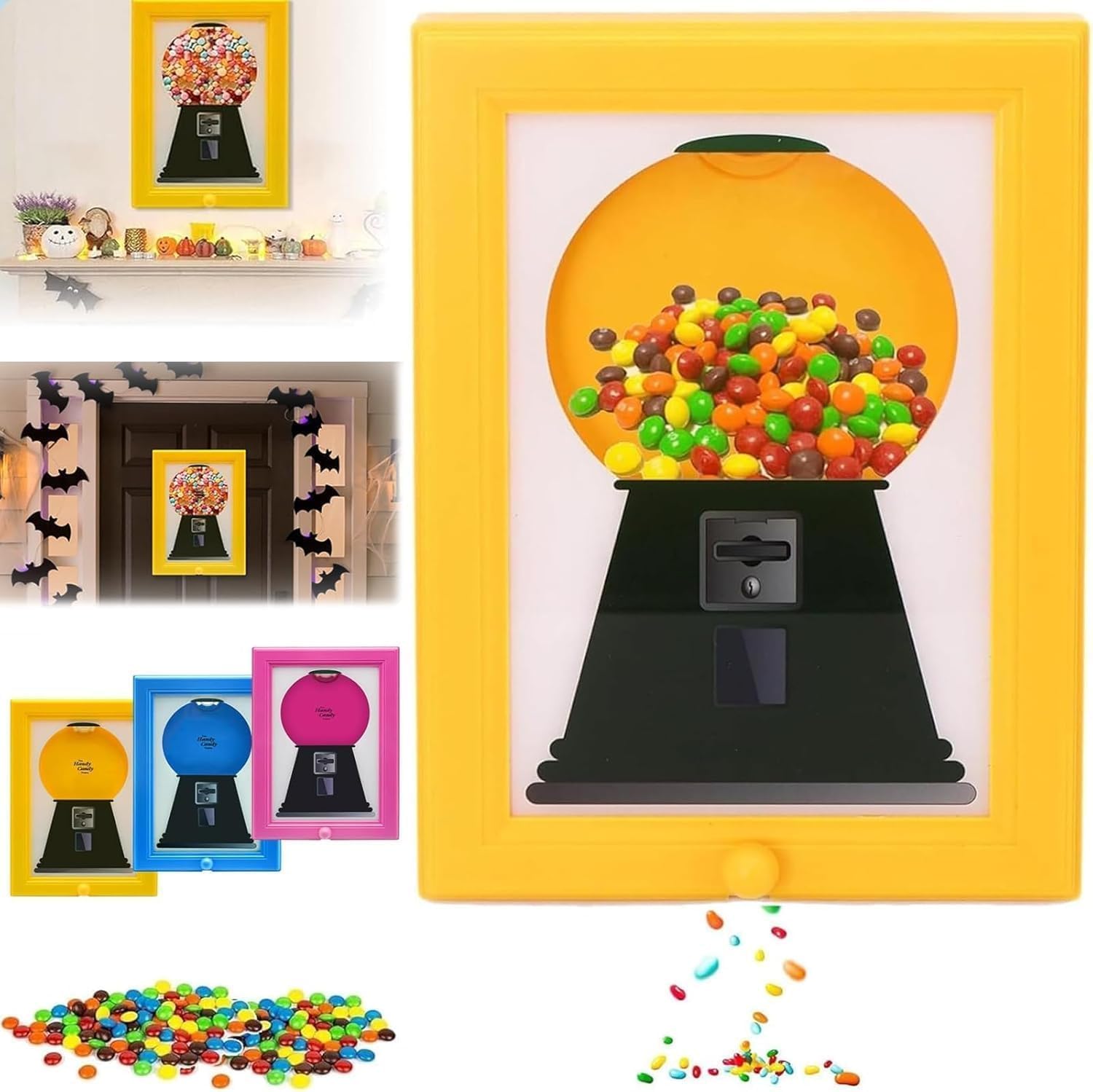 The Original Candy Dispenser and Gumball Machine in a Picure Frame. All Kinds of Treats. Hang on a Wall, Stand on a Table, Birthday & Holiday Gift, Halloween (Yellow)