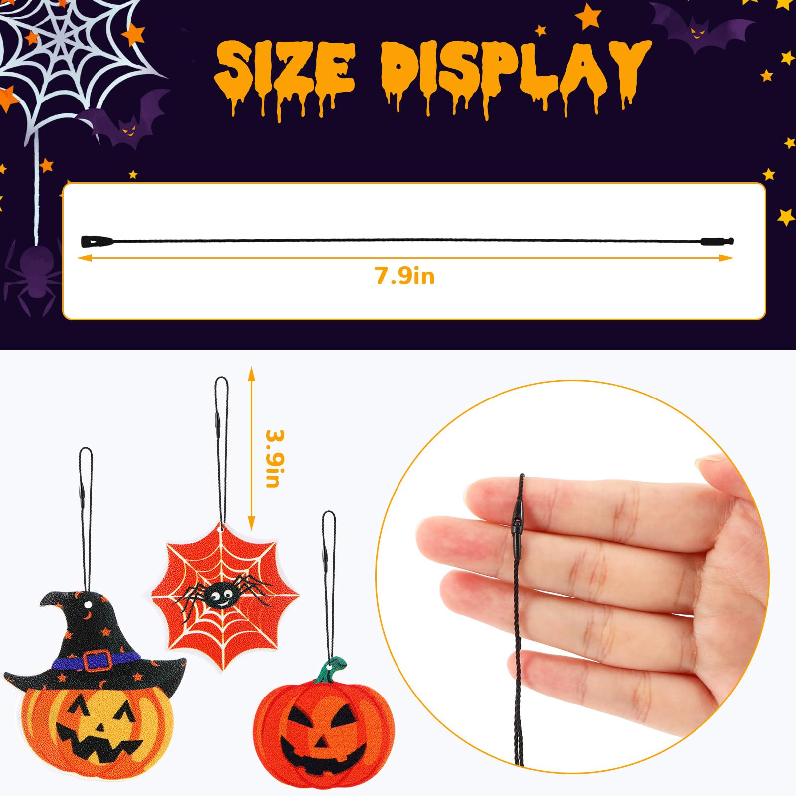 Condition photo showing New/Like New for FEBSNOW 500Pcs Halloween Ornament Hooks,Black Ornament String with Snap for Christmas Tree Decoration Easy Locking Ornament Hangers for Halloween Xmas Holiday Party Hanging Decor