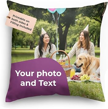 Personalised Photo Pillow, Custom Cushion with Double-Sided Print, Photo and Text, 35.6 x 35.6 cm, Decorative Pillow for Home D cor, Personalised Gift for Birthdays, Anniversaries, Friends and Family