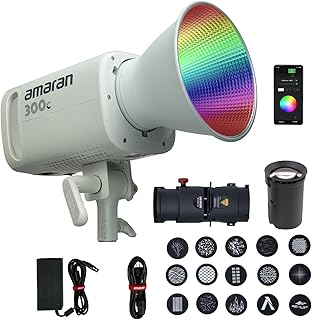 Aputure Amaran 300C Branco, 300W RGBWW LED Luz de vídeo com Amaran Spotlight SE Kits de lentes de 19 graus para fotografia de vídeo