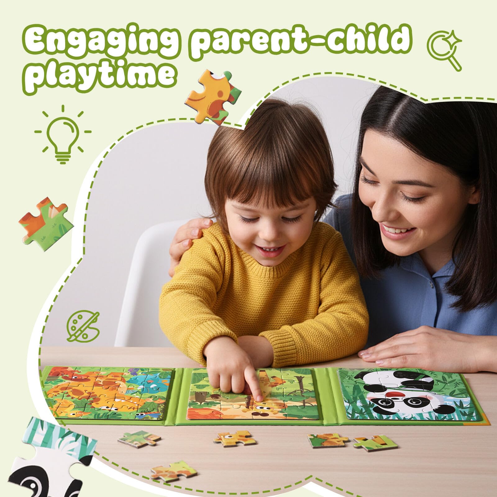 GSINODRS Rompecabezas magnéticos para niños de 3 a 5 años, juguetes de aprendizaje Montessori 3 en 1 con 9/16/25 piezas, actividad de viaje para niños pequeños de 3 a 5 años, juego de rompecabezas pre