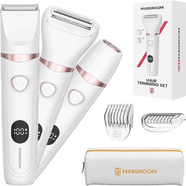 MAXGROOM Bikini Les femmes de l'époque, 3-in-1 Rasoir électrique sans douleur pour cheveux pubiques, sans fil imperméable Lady Shaver LED Lumière, Poche de voyage & Nettoyage facile