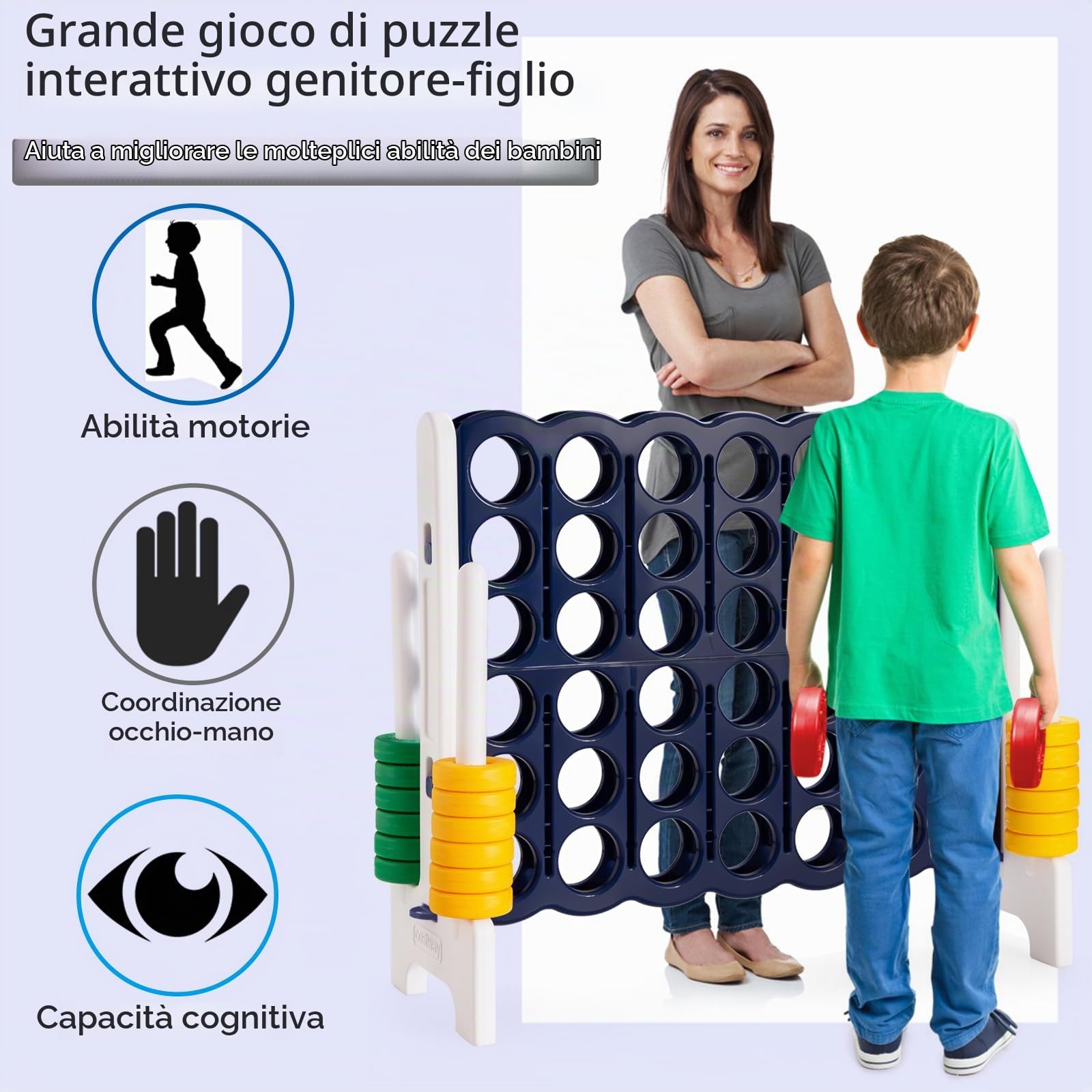 HOMASIS Gioco del 4 in Fila Grande, Forza 4 Gigante con 42 Anelli e Scorrimenti, Gioco di Strategia da Tavolo XXL, Giocattolo per Bambini e Adulti all'Aperto per Feste, Compleanno (Grigio)