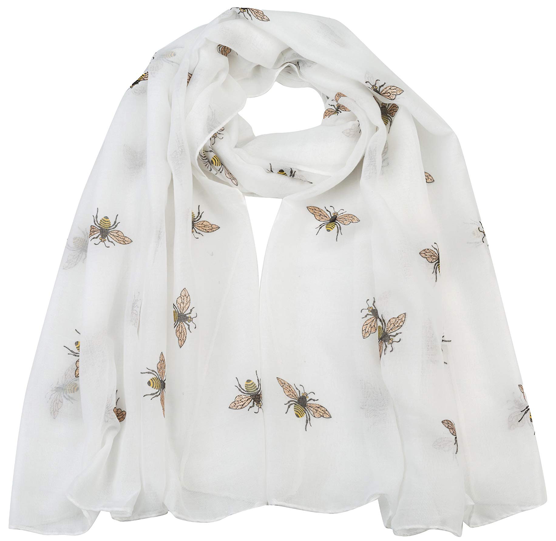 World of Shawls Ladies Girls Women's Glitter Bumble Bees Scarves Wraps Shawl Soft Scarf (White)