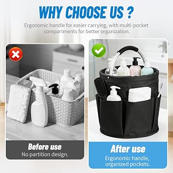 Cleaning Caddy with Handle, 17L Cleaning Products Organiser, Portable Cleaning Caddy with 7 Pockets, Foldable Storage Basket for Cleaning Products, Home, Garden & Household Supplies