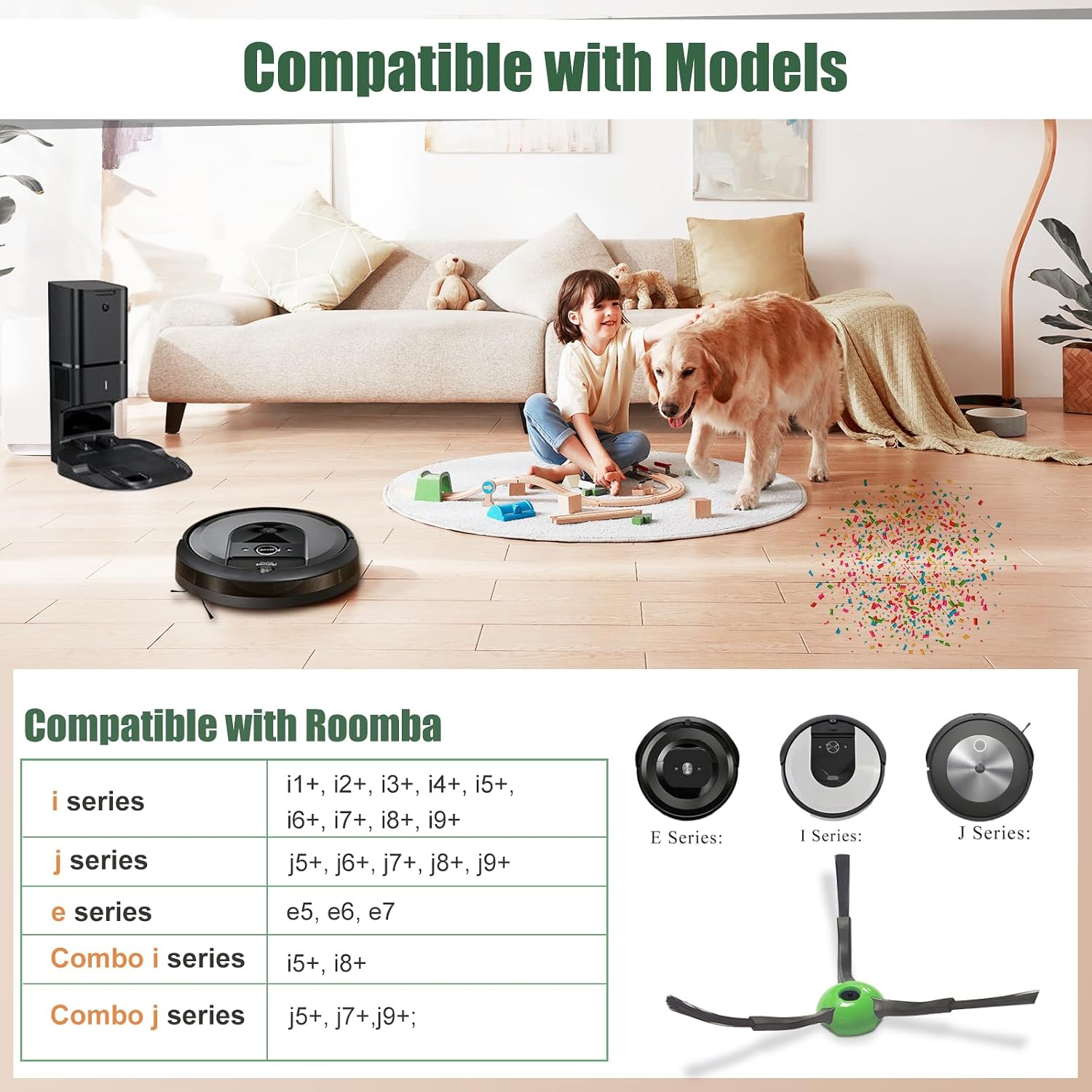 Replacement Side Brushes for iRobot Roomba i & j & e Series i1+/i2+/i3+/i4+/i5+/i6+/i7+/i8+/j6+/j7+/j8+/e5/e6 Robot Vacuum Cleaners (Pack of 3)