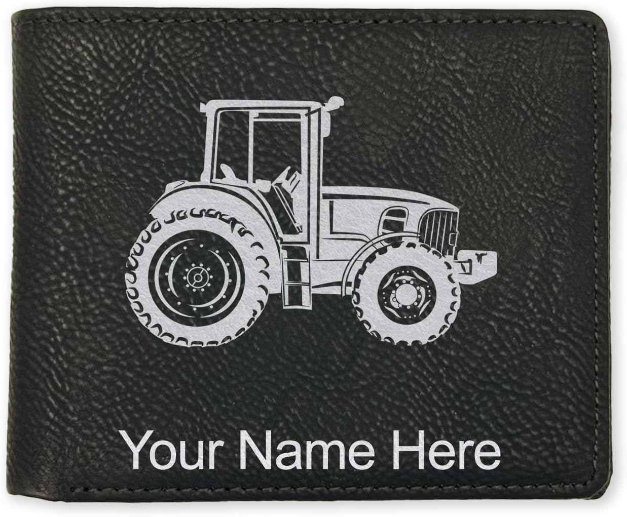 LaserGram Faux Leather Bi-Fold Wallet, Farm Tractor, Personalized Engraving Included (Rustic with Gold)
