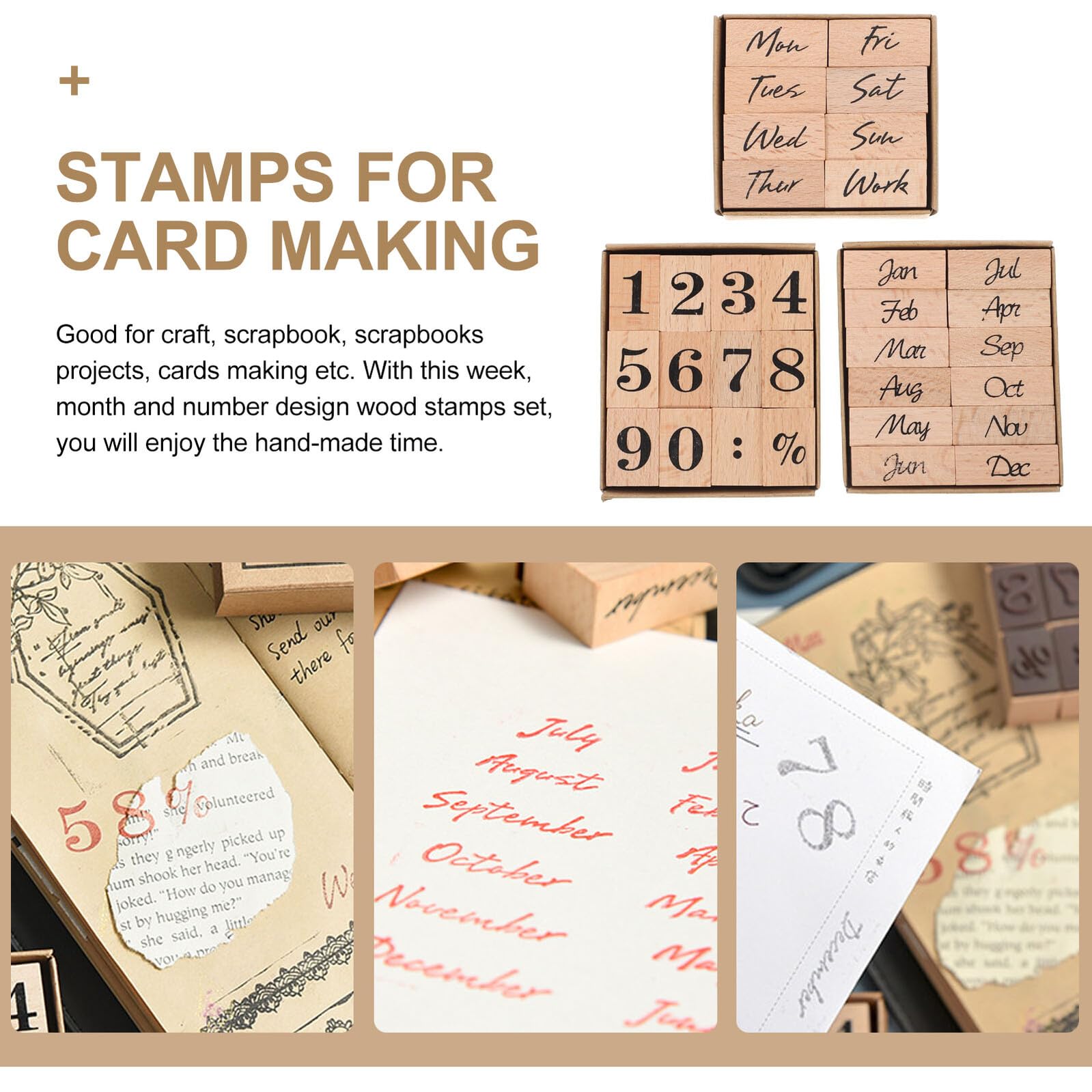 32 Stück Holzstempel mit Monats und Wochenmotiven Dekorative Datumsstempel für Scrapbooking und Kartenherstellung für Kinder und Bastler