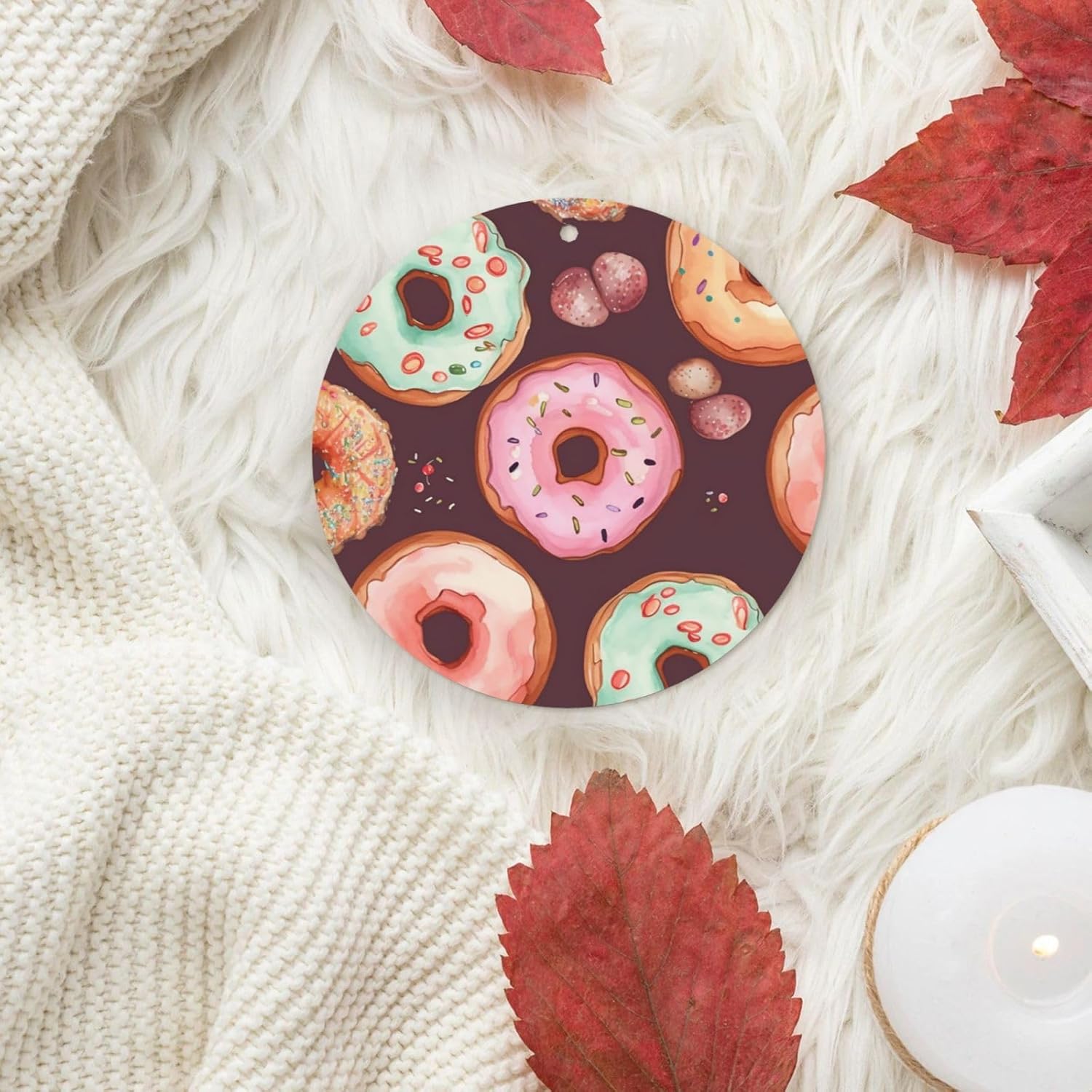 Car Air Freshener 24 PCS Pretty donuts Hanging Car Air Fresheners Auto Interior Decor Card Freshener Strong Scented Card Lavender Cars Scents for Office Bedroom Close Drawer Round Shape