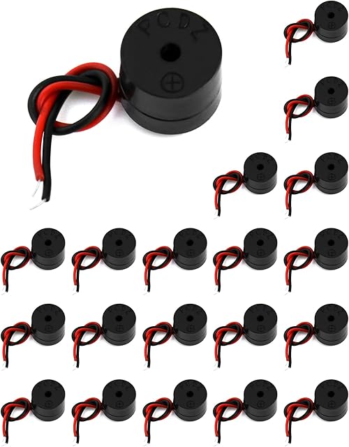 QWORK 20 Pcs Electronic buzzer , 3-12V piezoelectric buzzer 85dB , for physical circuits continuous sound electronic buzzer alarm , cable length 50mm