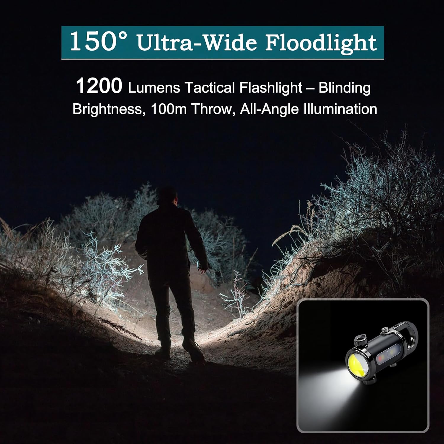 3-in-1 Keychain Flashlight, Rechargeable 500/1200 Lumens EDC Tool with Red/Blue Strobe, Emergency Recharge Your Phone , IPX7 Waterproof, Portable for Outdoor, Camping, Hiking & Survival Gear