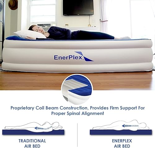 Miniatura 27 de EnerPlex Colchón de aire con bomba incorporada – Colchón inflable de doble altura para camping, hogar y viajes portátiles – Cama inflable duradera