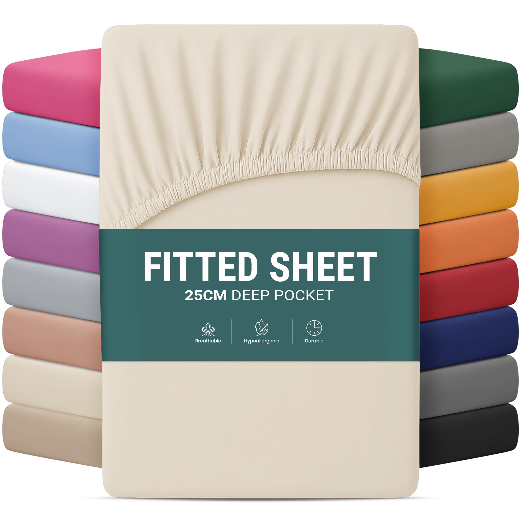 Yorkshire Bedding Cream Fitted Sheet Single Bed Sheets 25 Cm Deep Bedsheets With Elastic Corners Anti Wrinkle Soft Brushed Microfiber Fabric Breathable Shrinkage Fade-Resistant