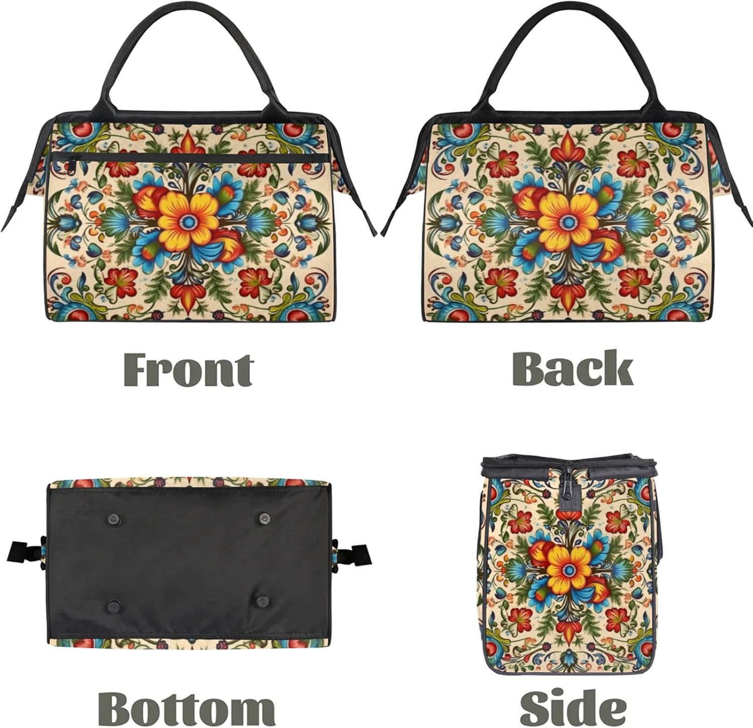 Watercolor Flowers Tribal Print Gym Bag for Women Men Travel Sports Duffel Bag with Trolley Sleeve Waterproof Sports Gym Bag Weekender Overnight Bag Carry On Tote Bag for Travel Gym Sport - Image 5