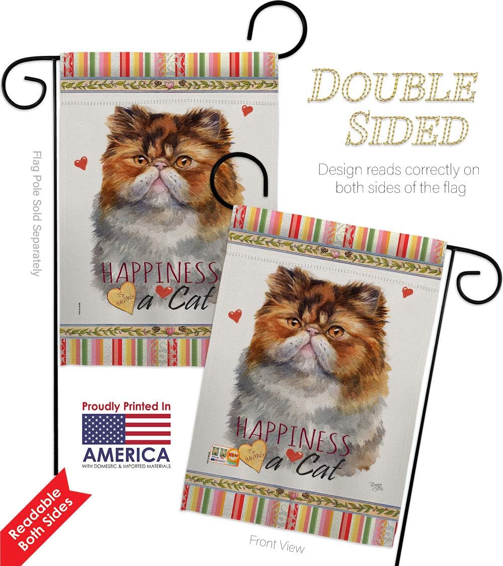 Persian Happiness Garden Flag Set Wood Dowel Animals Cat Kitten Meow Spoiled Paw Fur Pet Nature Farm Animal Creature Small Decorative Gift Yard House Banner Double-Sided Made In USA 13 X 18.5