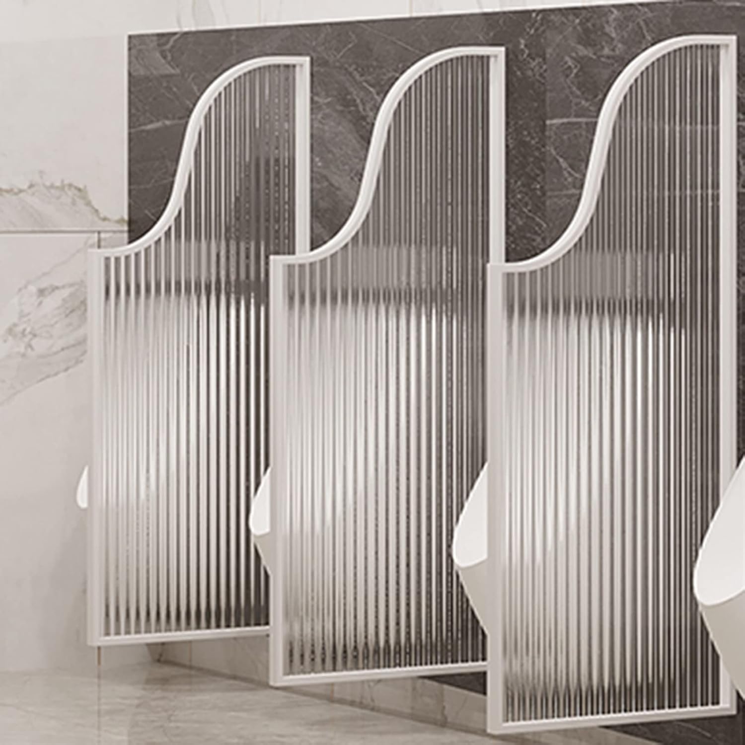 Glass Room Divider Office Partition Tempered Glass Panels Table Dividers Panels Partitions，Wall-Mounted Urinal, Gold Metal Frame & Edge Glass Partition, Public Restroom Divider, Urinal Shiel