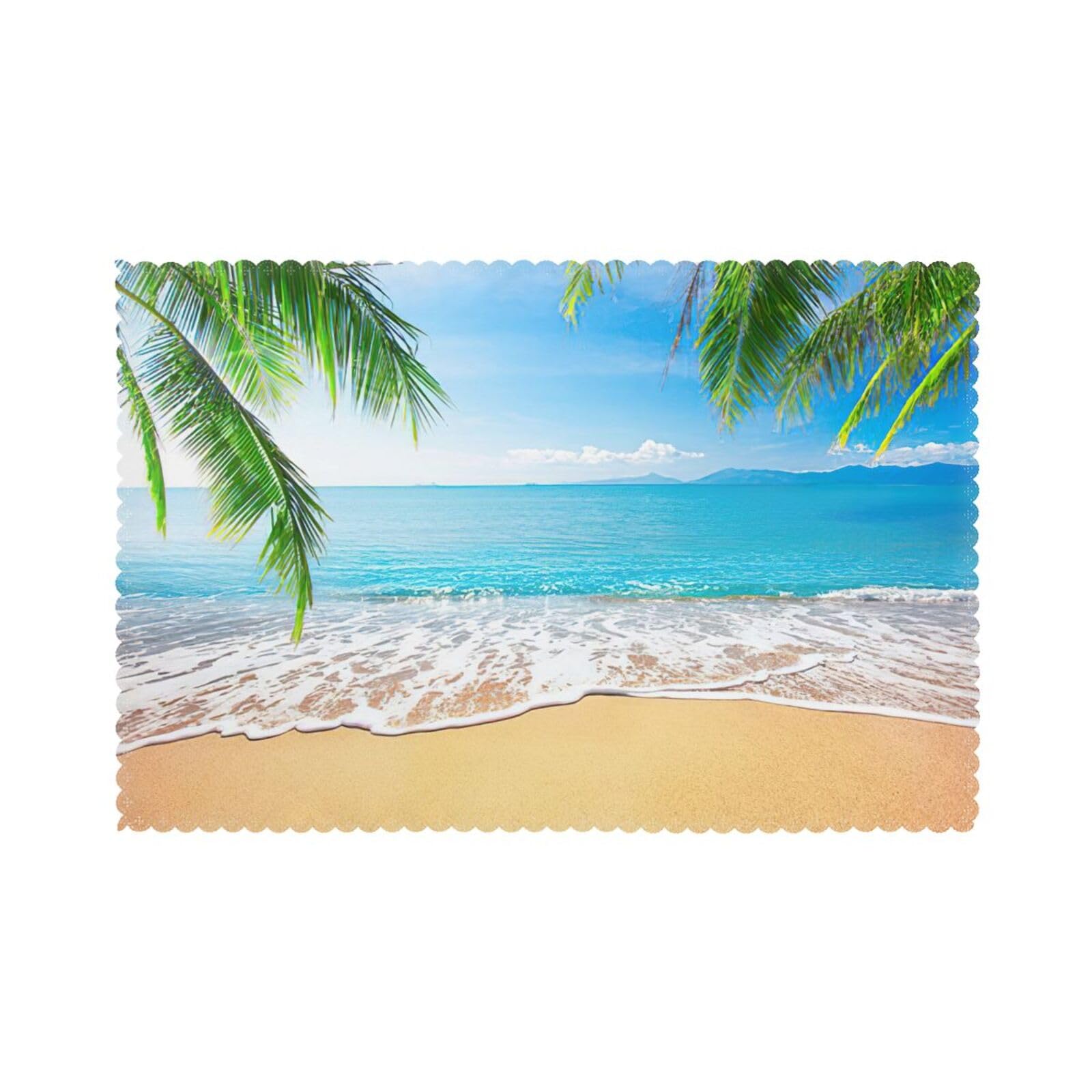 Ocean Sea Beach Palm Leaves Print Placemats Set Of 6, 12x18 Inch Polyester Washable Heat Resistant Kitchen Dining Table Mats