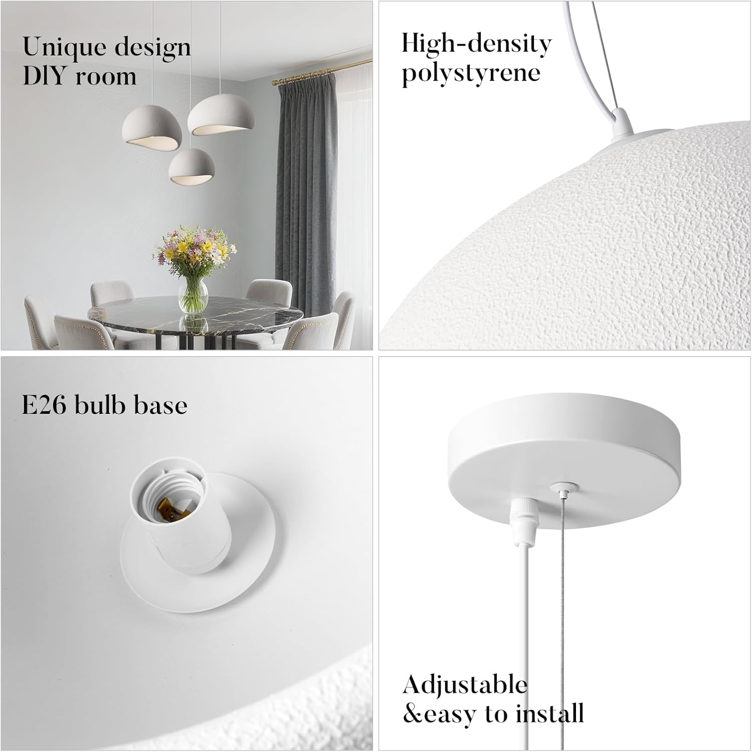 15.7in White Wabi sabi Light Fixture Dining Room Pendant Light japandi lamp Modern Pendant Light for Kitchen Island Living Room Bedroom Bathroom Entryway