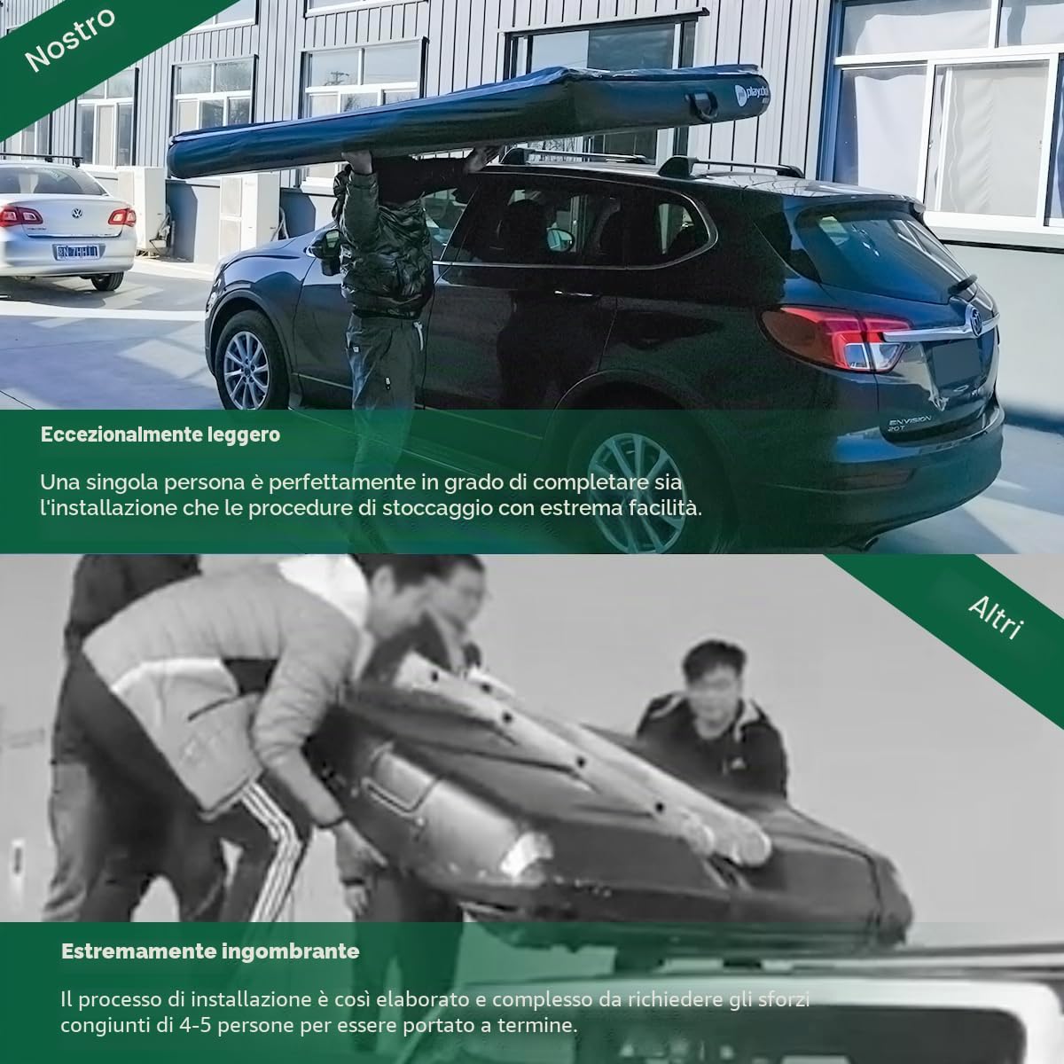 Tenda da tetto gonfiabile per 2 persone, portatile, facile da montare, quattro stagioni, impermeabile e resistenti al sole, adatta a SUV, camion e tour universali