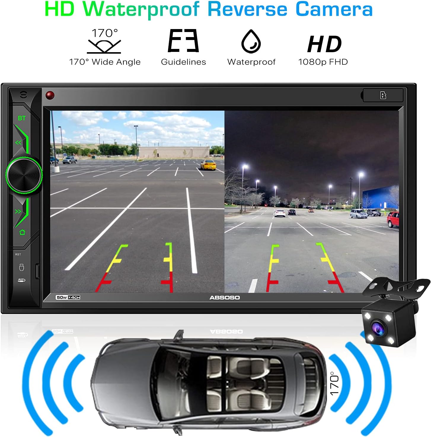 ABSOSO in-Dash Digital Media Car Stereo - Double Din 7 Inch HD Touchscreen Car Radio - Bluetooth Audio Hands-Free Calling PhoneLink Backup Camera USB/SD/Aux-in AM/FM Radio Wireless Remote Control : Electronics