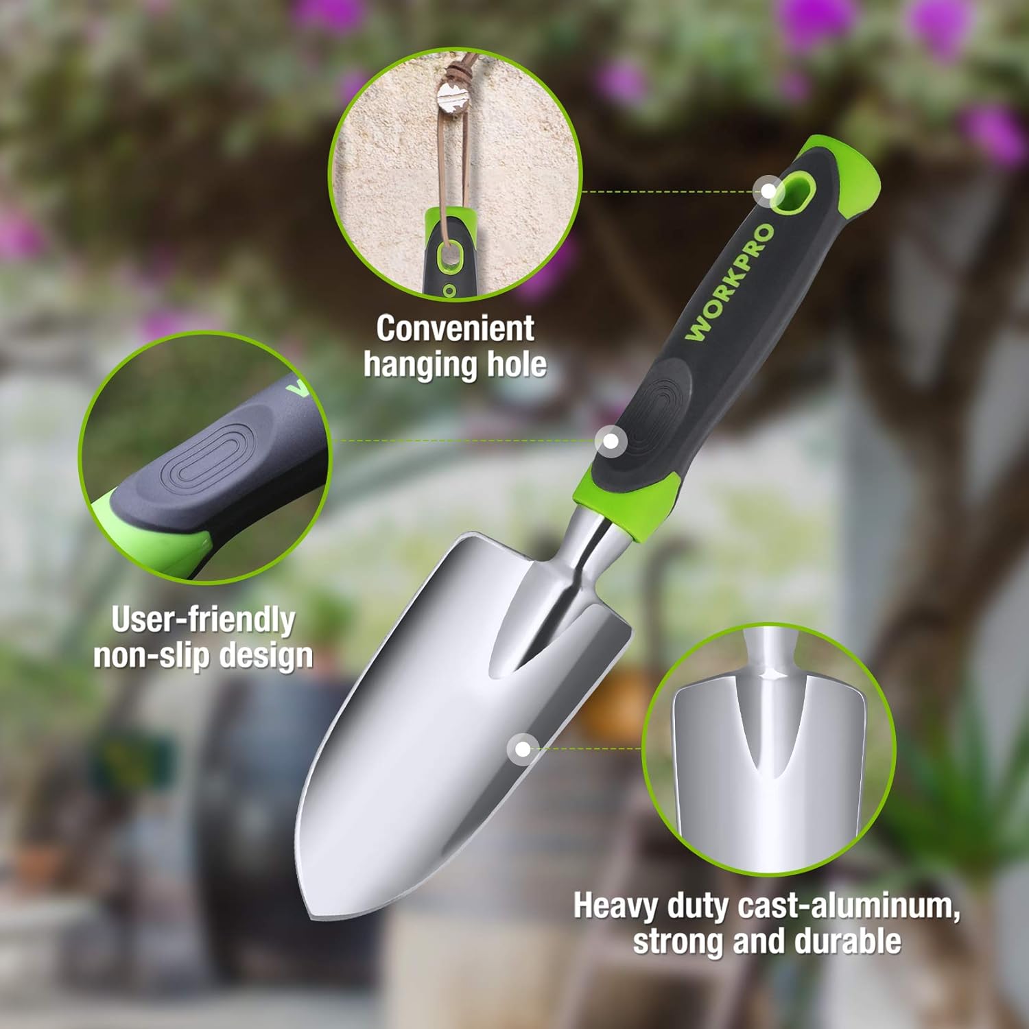 WORKPRO W152003 Garden and Flowerbed Hand Trowel, Heavy Duty Cast-Aluminum Construction with Ergonomic and User-Friendly Non-Slip Design Handle (1 piece) : Patio, Lawn & Garden