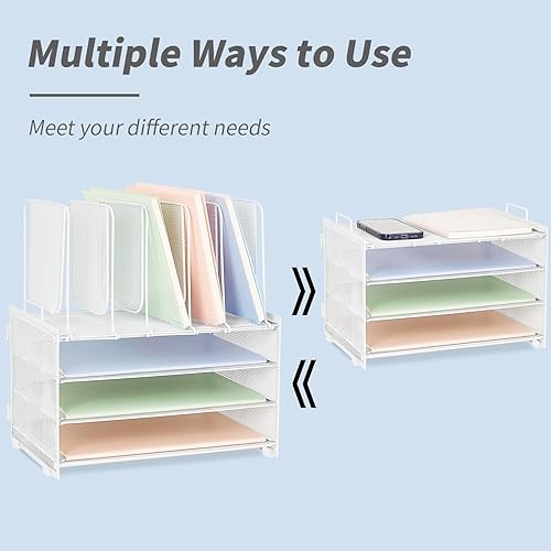 Miniatura 3 de Organizador de papel de escritorio con asa, bandejas de letras de 3 niveles con 5 soportes verticales para archivos, almacenamiento de papel,