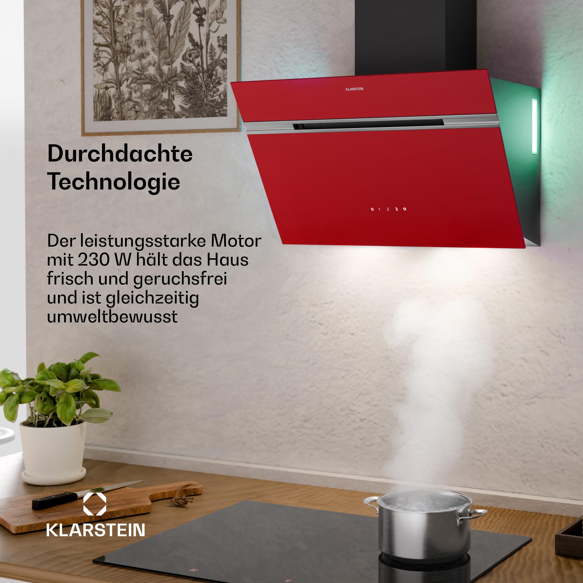 Produktbild von Klarstein Alina Dunstabzugshaube 80 Cm – Wandhaube, 600 M³/h, Leise, EEK A, LED