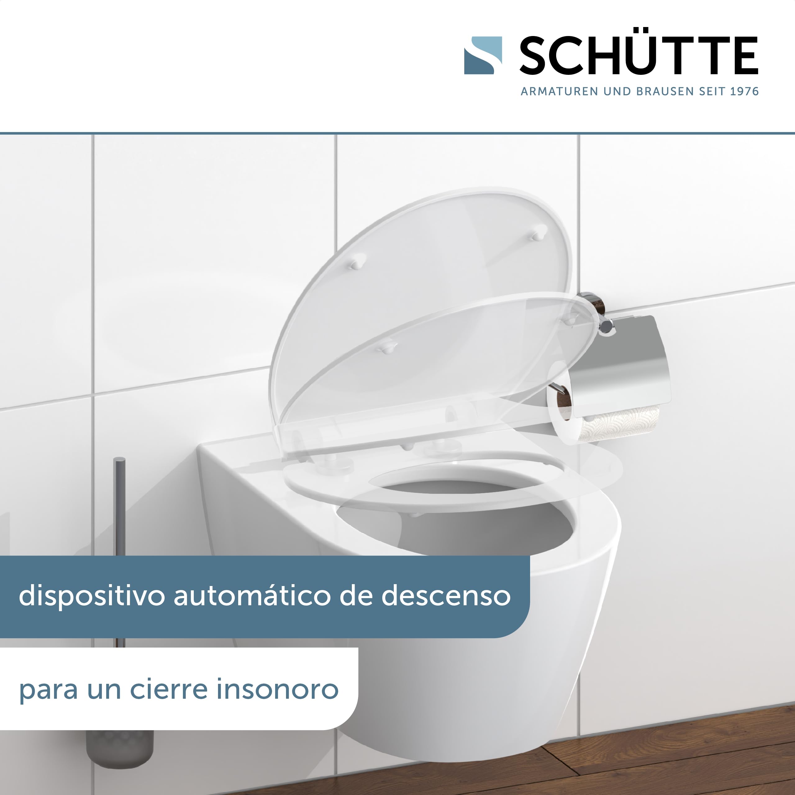 Schütte 82700 Asiento de Inodoro Duroplast Slim White con Dispositivo de Descenso automático y Cierre rápido para una fácil Limpieza, Forma Especialmente Plana, Carga máxima de 150 kg, Color Blanco