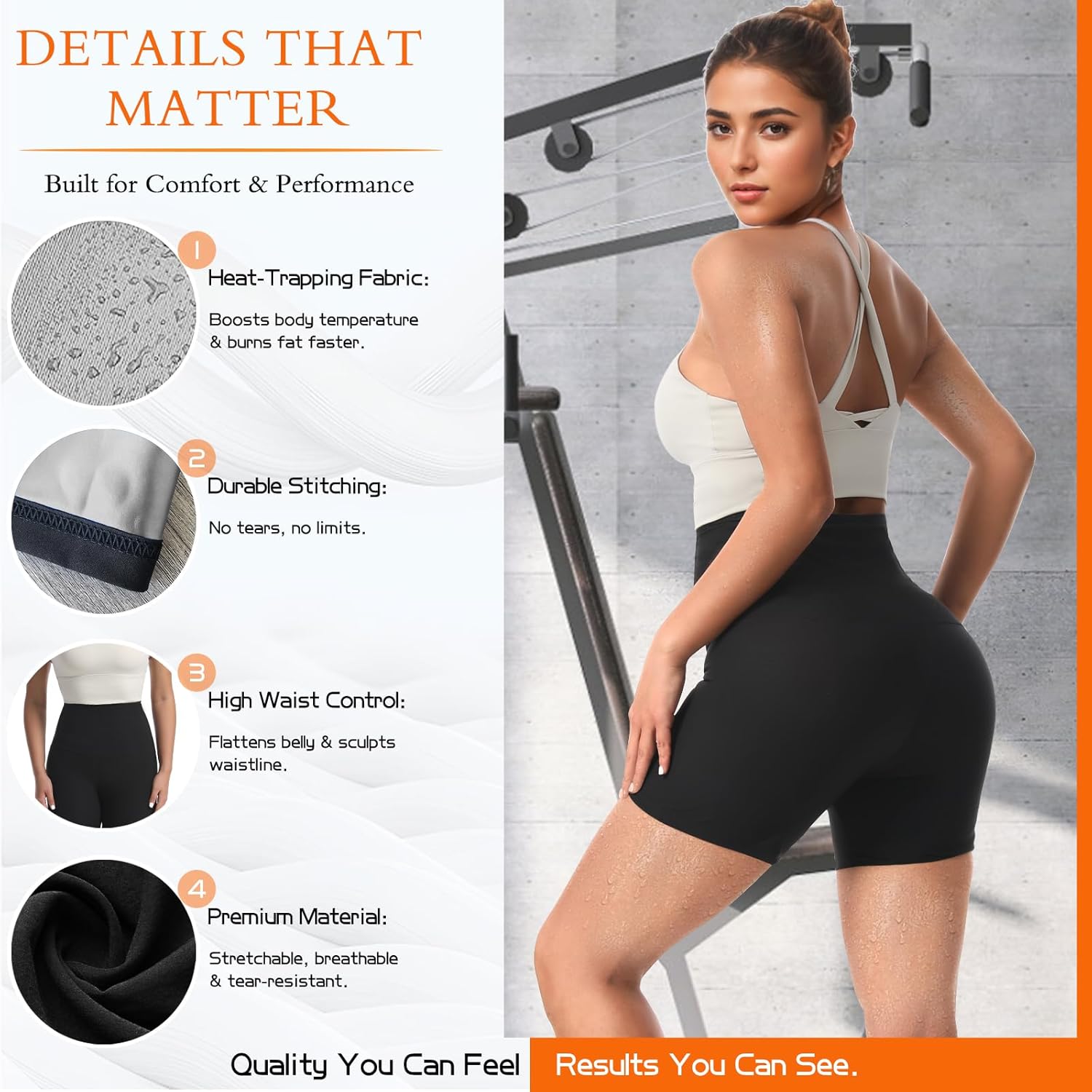 JBT Sauna Sweat Shorts for Women High Waist Slimming Compression Workout Pants for Thighs and Tummy Control - Image 6