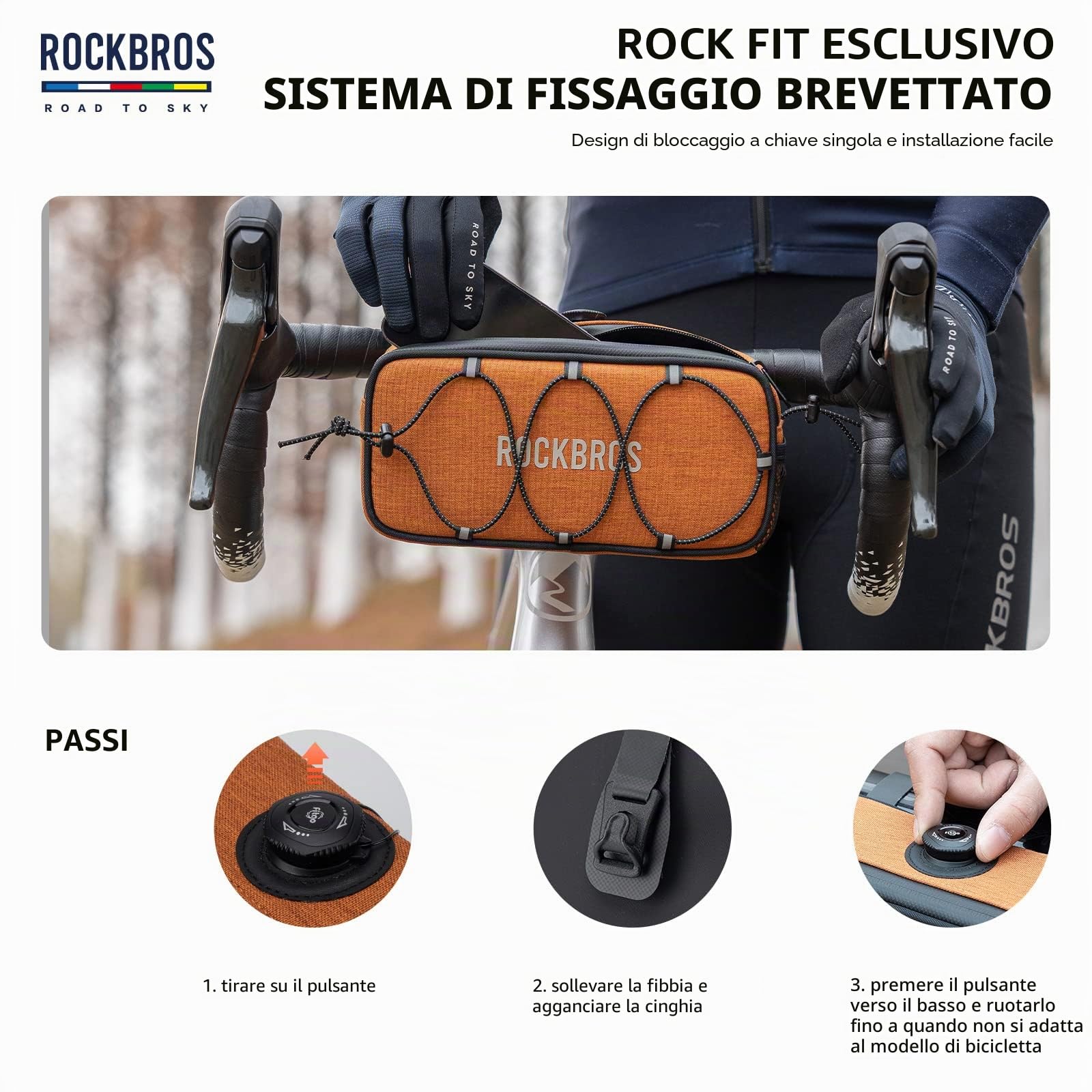 ROCKBROS Road to Sky Borsa Manubrio Bici, Borsa Anteriore Stabile Bicicletta, Grande Capacità 1.9L, Borsello Manubrio Riflettente per MTB, Bici da Corsa, Bici da Città, Accessori Bici