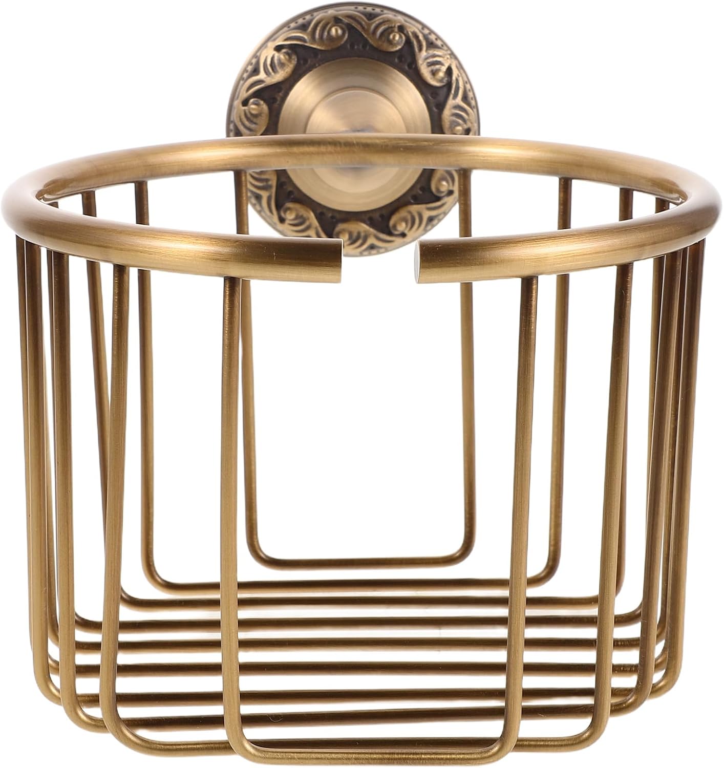 Antique Brass Toilet Paper Holder Wall-Mounted Wire Basket Tissue Dispenser Bathroom Organizer Rustic Vintage Rolled Napkin Storage for Home Washroom