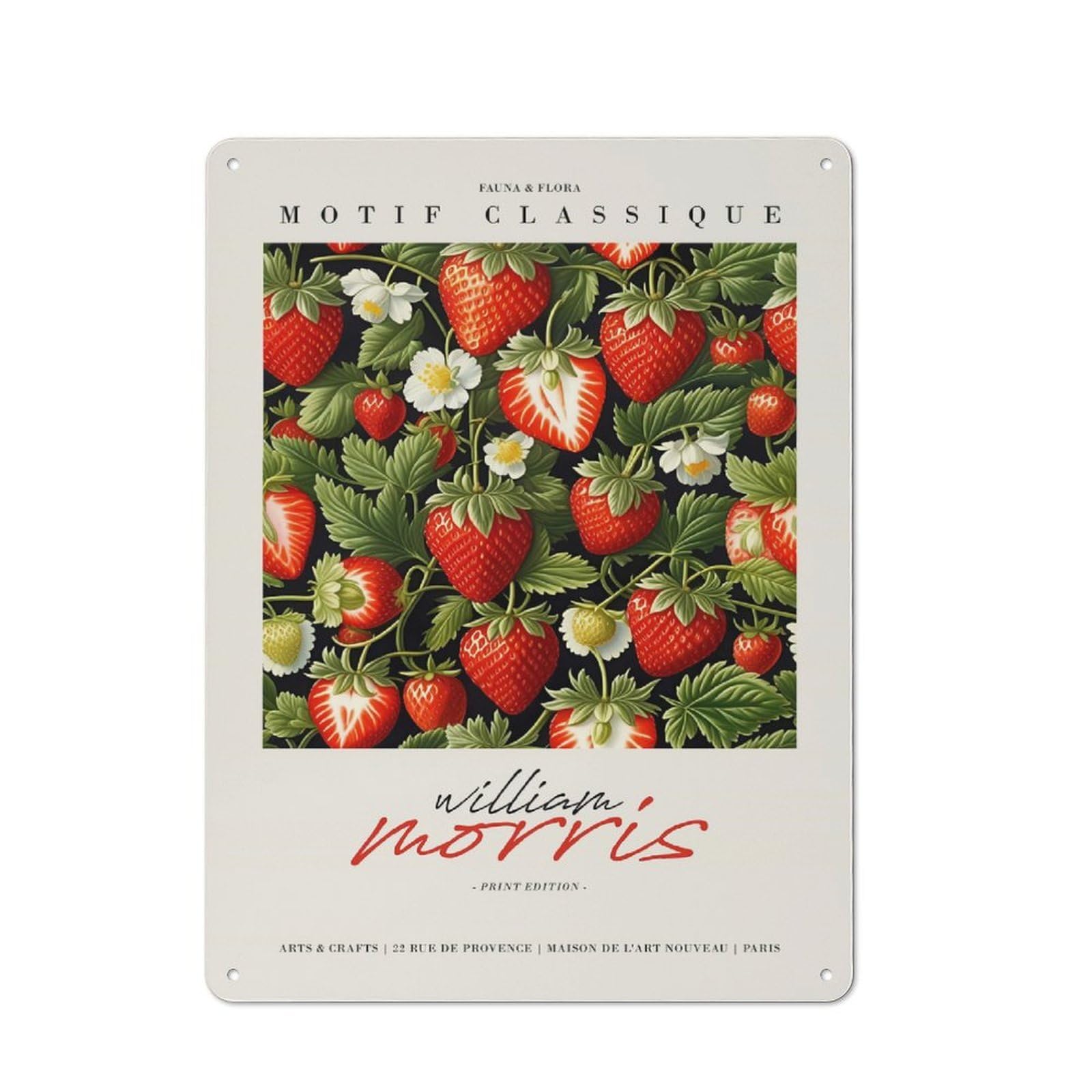 Junmoney Style-23 Retro Metal Wall Sign 40X30cm Featuring William Morris Strawberrie For Pub Or Café, For Garage, Workshop And Man Cave Decoration