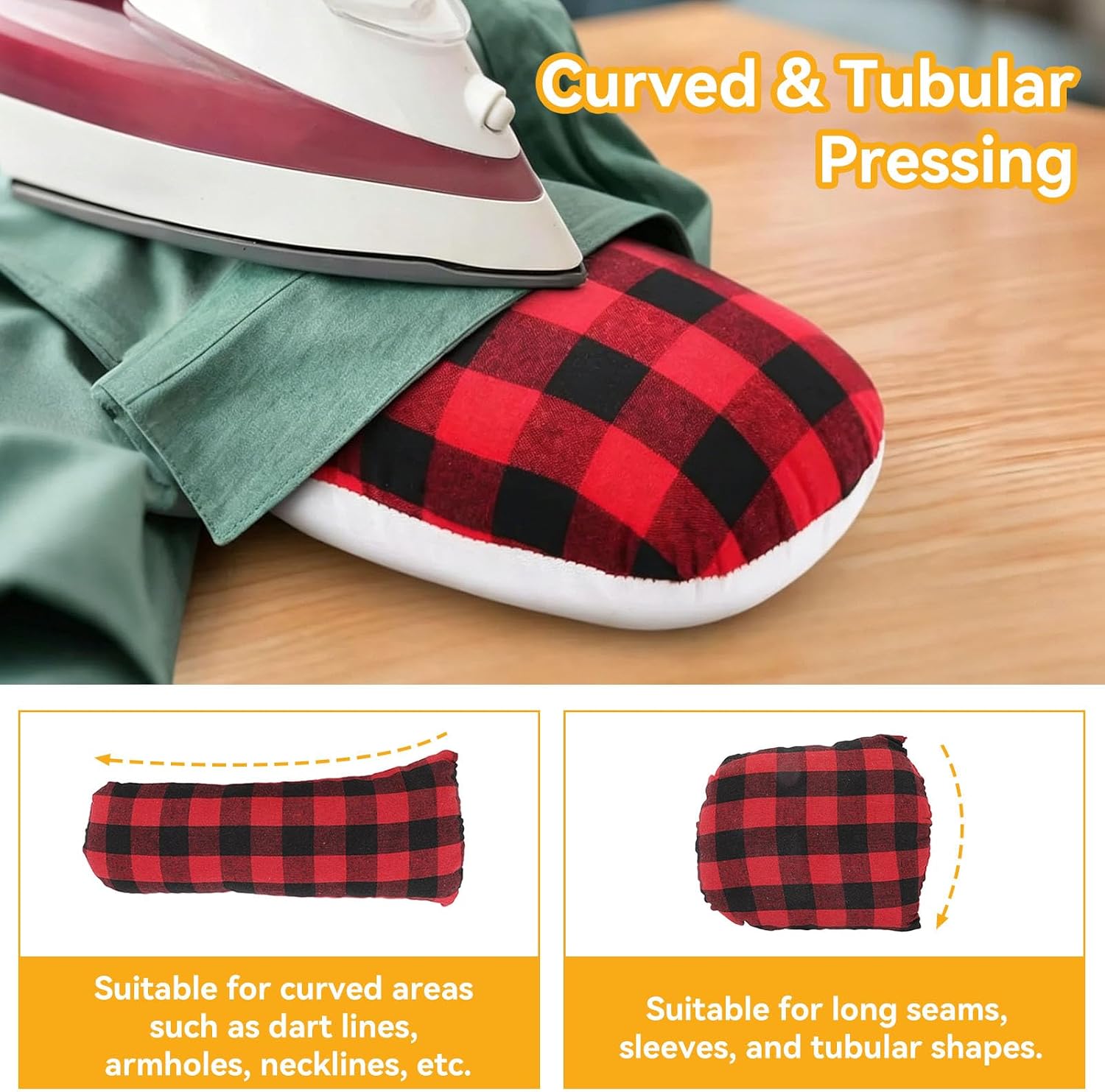 2 Pack Tailor's Ham, Solid Seam Roll Set Curved Seam Pressing Tool Tailors Ironing Ham for Ironing, Darts, Collar, Long Seam