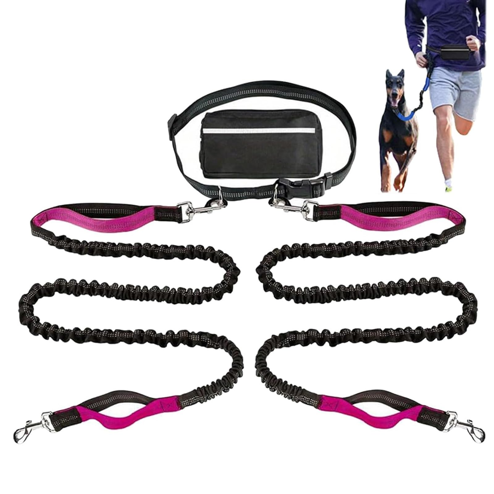 Laisse mains libres zippée rose pour ne plus lâcher votre chien par accident