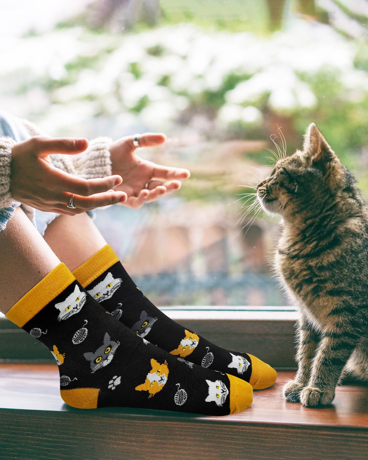 Skarpety z zabawnym motywem kota, zabawne skarpety z napisem "Bitte nicht Stören - Meine Katze braucht Mich", pomysł na prezent urodzinowy dla miłośników kotów kobiet i mężczyzn