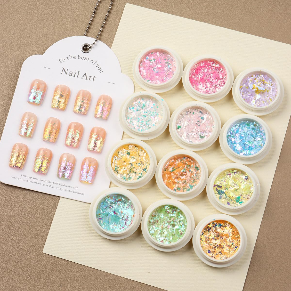 Colorful Moonlight Chameleon Flakes, Irregular Opal Nail Foil Flakes Chunky Confetti, Color-Shift Iridescent Fairy Dust Sequins, Mermaid Nail Art Decorations for DIY Manicure