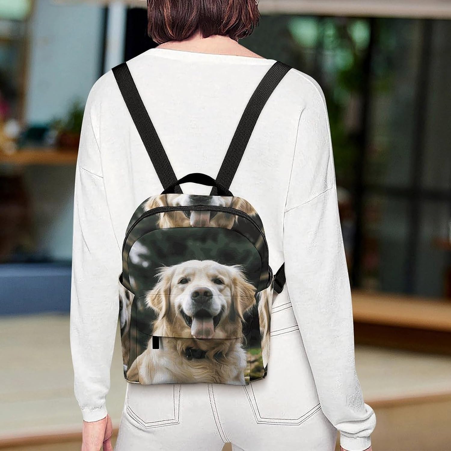 Waterproof Mini Backpack for Women - 10 Inch Oxford Lightweight Daypack Cute Bag Small Daypack Funny Golden Retriever Small Backpack Purse for Travel Work Weekender