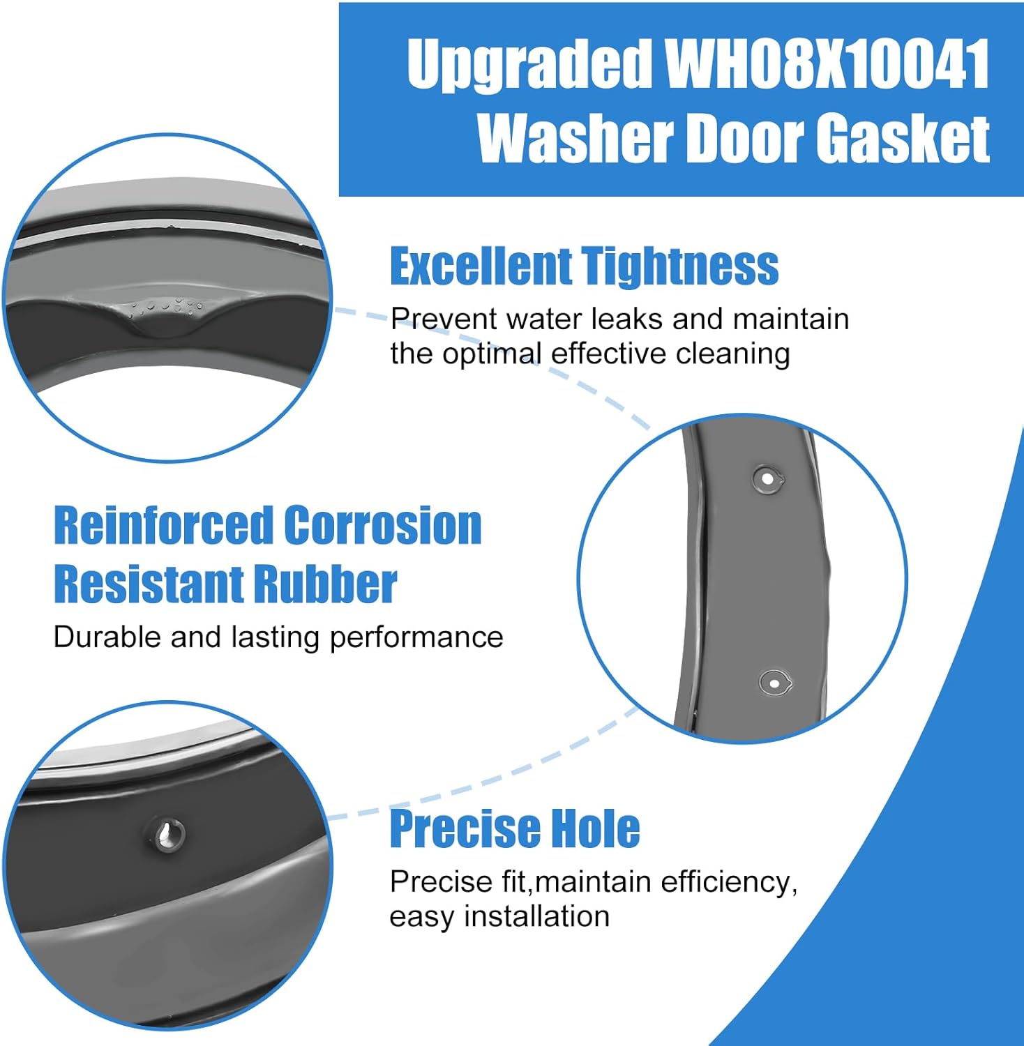 Upgraded WH08X10041 WPDH8850J0MV WPDH8900J4MG Washer Door Boot Gasket Compatible with GE Washer Door Seal AP4412458 PS2354062 GE Washing Machine parts WPDH8850J0MG WPDH8900J0WW Door Gasket