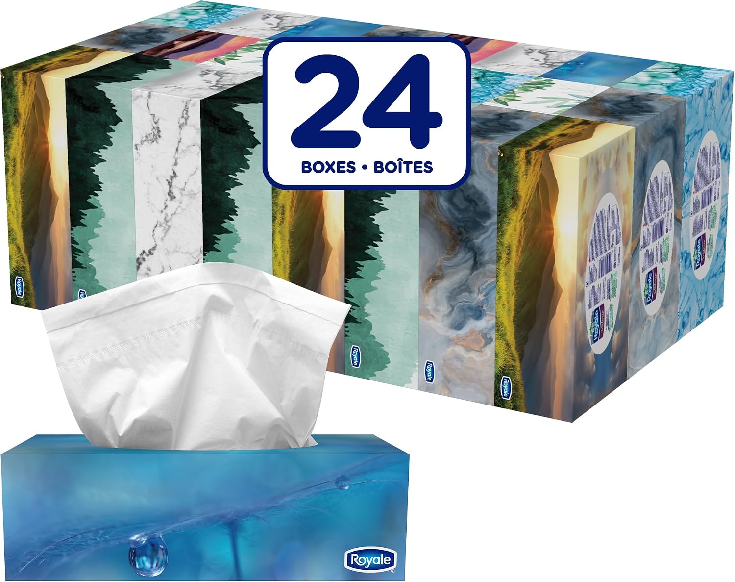 Royale Velour 3 Ply Facial Tissue, 24 Tissue Boxes, 72 Tissues per Box