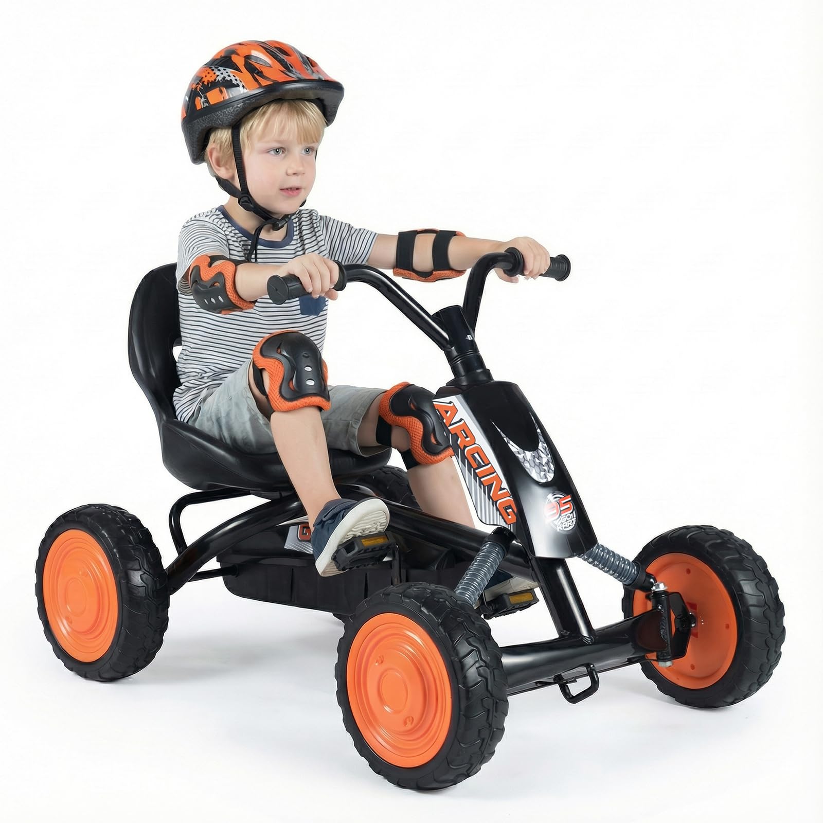 FANTASK Niños Gokart con Pedal, Asiento Ajustable, Marcha adelante y atrás, soporta hasta 30 kg, Coche de Pedal Exterior para niños y niñas a Partir de 3 años (Negro)