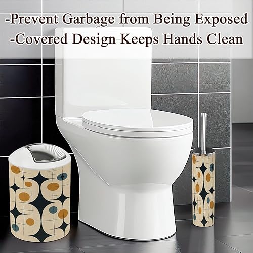 Miniatura 3 de Bathroom Accessories Set 6 Pcs Mid Century Vintage 1950s Modern Retro Atomic Circular Motifs Toothbrush Holder Cup Soap Dispenser Soap Dish Toilet