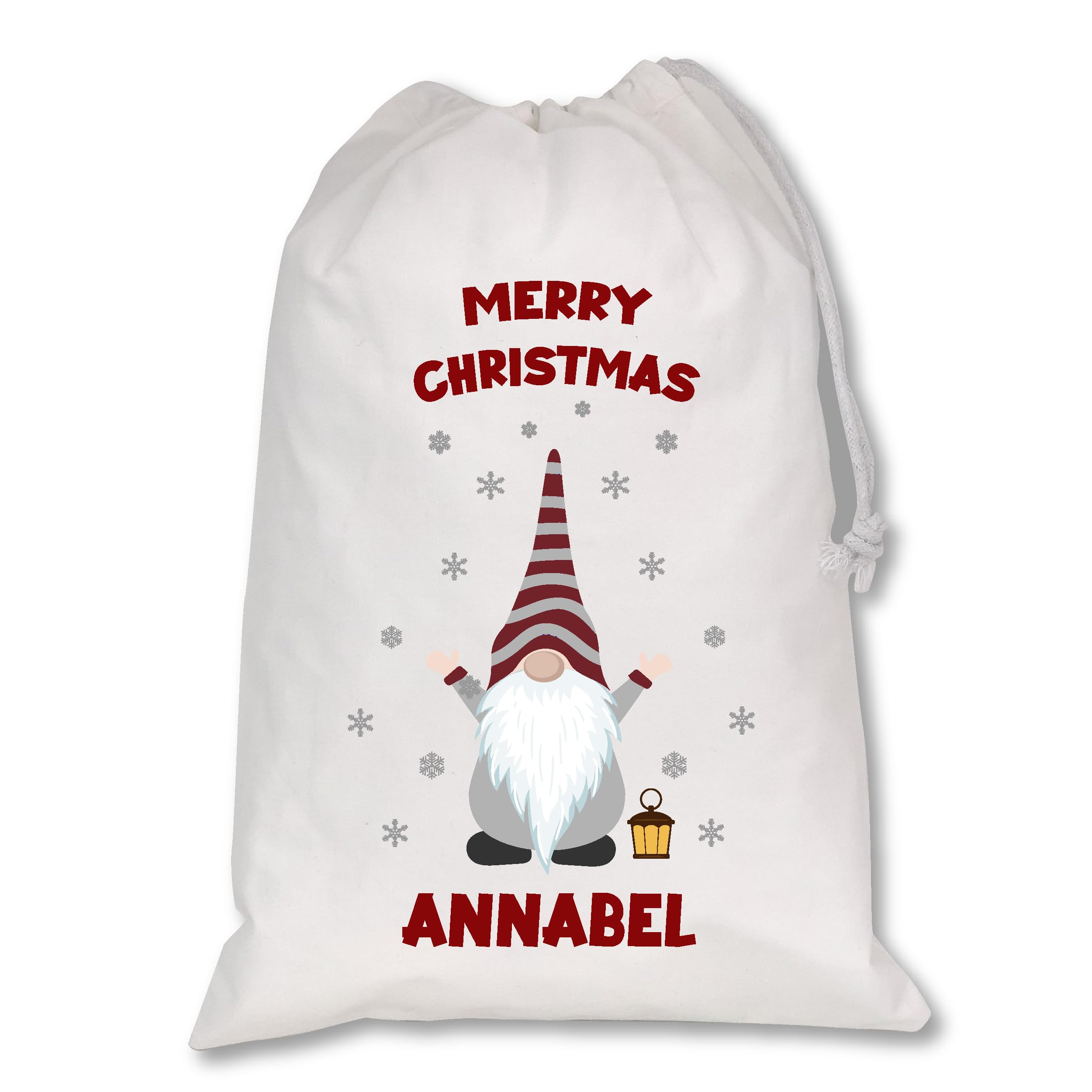 Stickerswall Gonk 3 Personalised Christmas Sack Xmas Santa Reindeer White Sack Custom Name Santa Gift Bag For Kids & Adults Festive Large Reusable Sack Holiday Present Bag (Gonk 3)