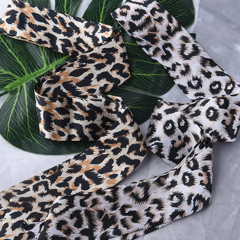 Leopard Print Purse Scarf for Women Handbags Tote Bag Charms Leopard Scarf Silk Long Neckerchief Skinny Scarf Thin Sacrves for Hair Scarf Tie for Ponytail Accessories Christmas Gift Scarf Set 2 Pcs4