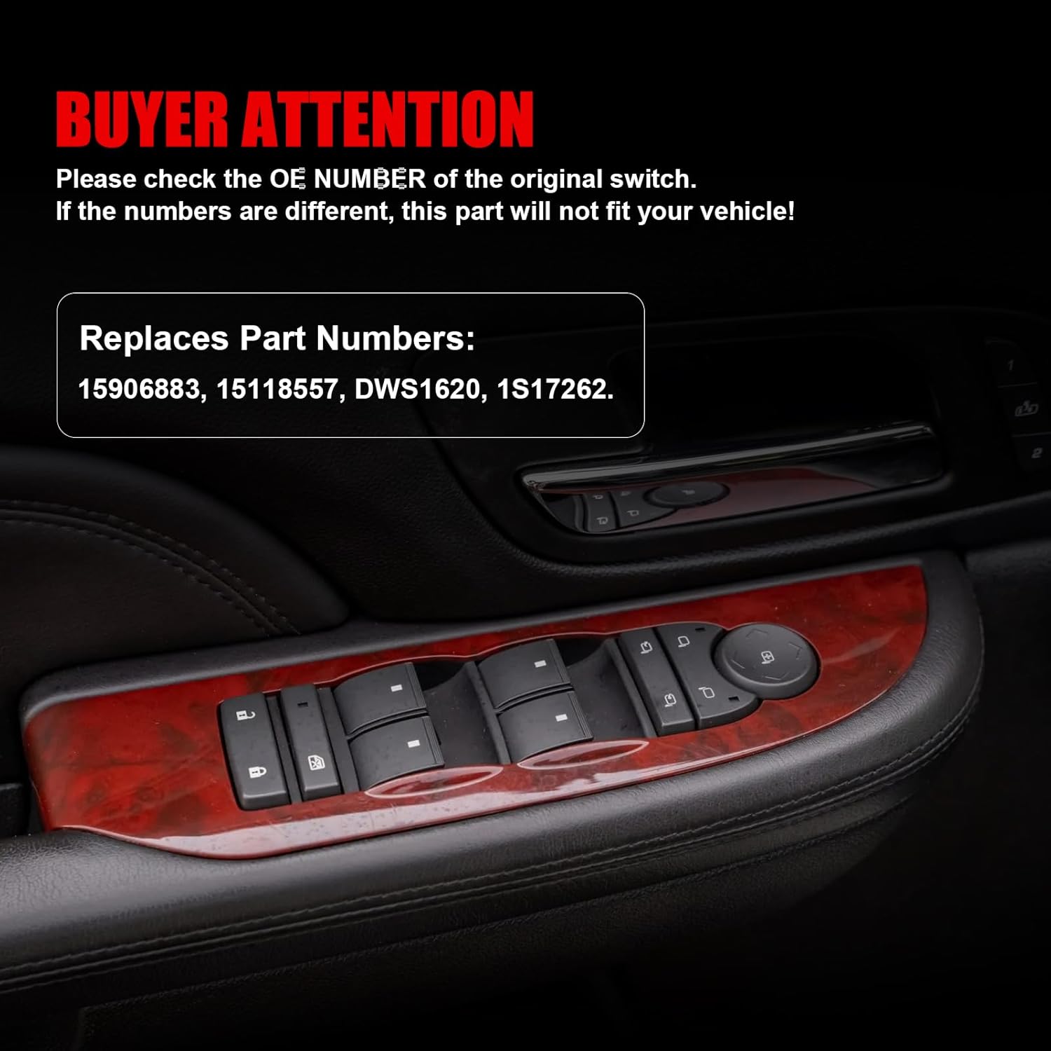 15906883 Driver Side Power Window Switch Compatible with 2007-2008 Chevy Suburban Silverado Avalanche GMC Sierra XL 1500 2500 Escalade Master Door Lock Switch Control Button 15118557 20835553 15093440