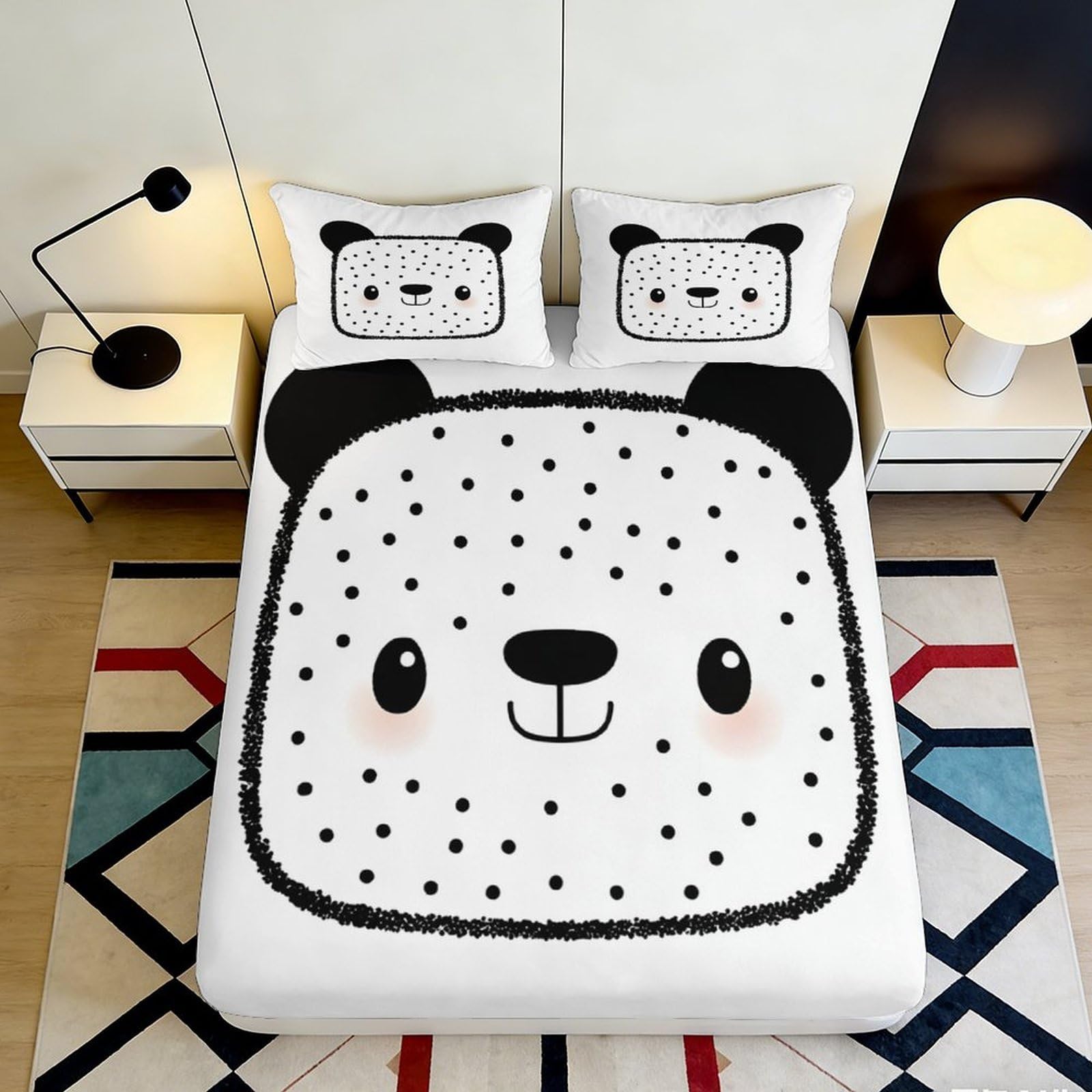 3D Printed Cute Bear Fitted Sheet Microfiber Soft Breathable Polka Dot Bed Cover for Bedroom Dormitory Guest Room Mattress Protection Decor 90x200x25cm