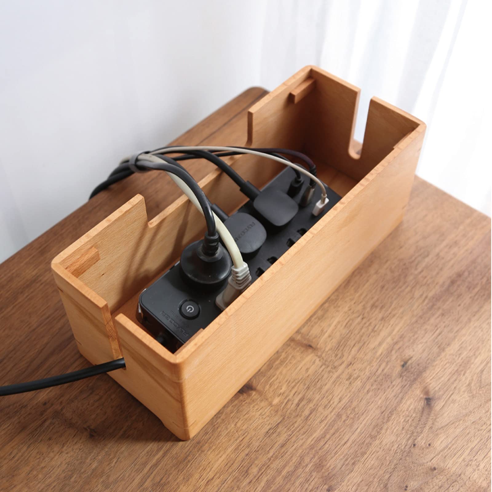 Kabelmanagement-Box Holz-Kabel-Organizer-Box Desktop-Aufbewahrung Steckdosenleiste Anti-Staub-Box Kabel-Organizer für Kabel- und Kabelmanagement, Überspannungsschutz und Kindersicherheits-Kabelbox K