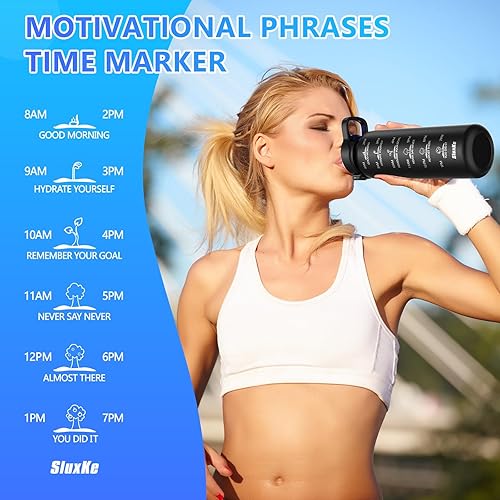 Miniatura 7 de Botella de agua deportiva de acero inoxidable 316 de 32 onzas con marcador de tiempo, botella de agua aislada de 33.8 fl oz de doble pared con asa,