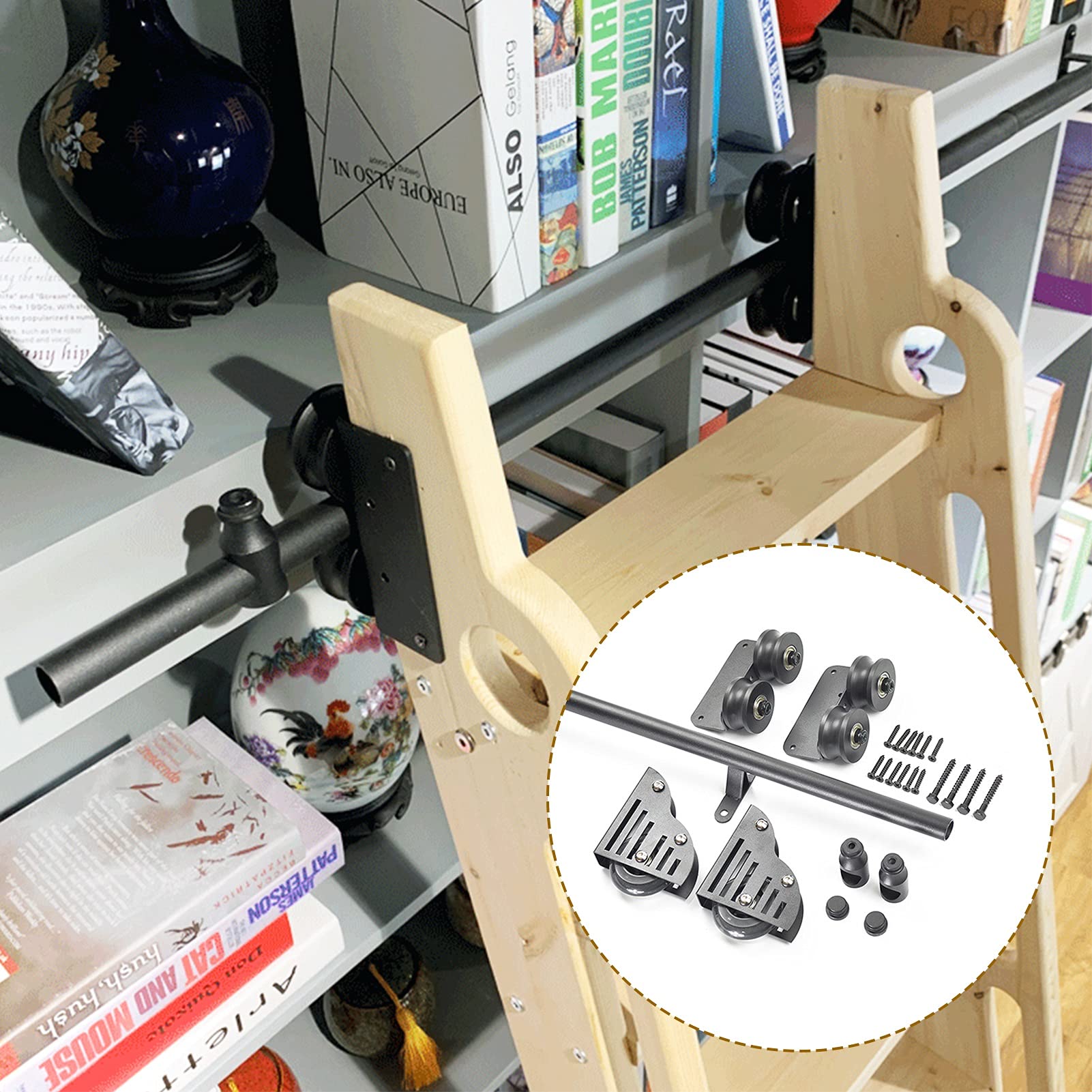 Kit quincaillerie pour bibliothèque et grenier avec rail suspendu mobile et roulettes de porte