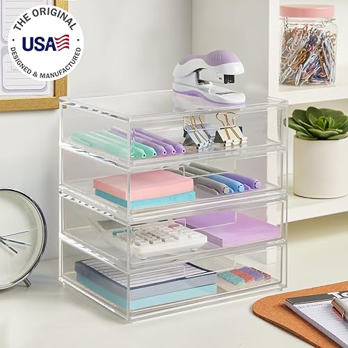 Miniatura 4 de STORi Chloe - Cajones organizadores dobles transparentes apilables  Juego de 2 piezas  Organiza cosméticos y suministros de belleza  Fabricado en