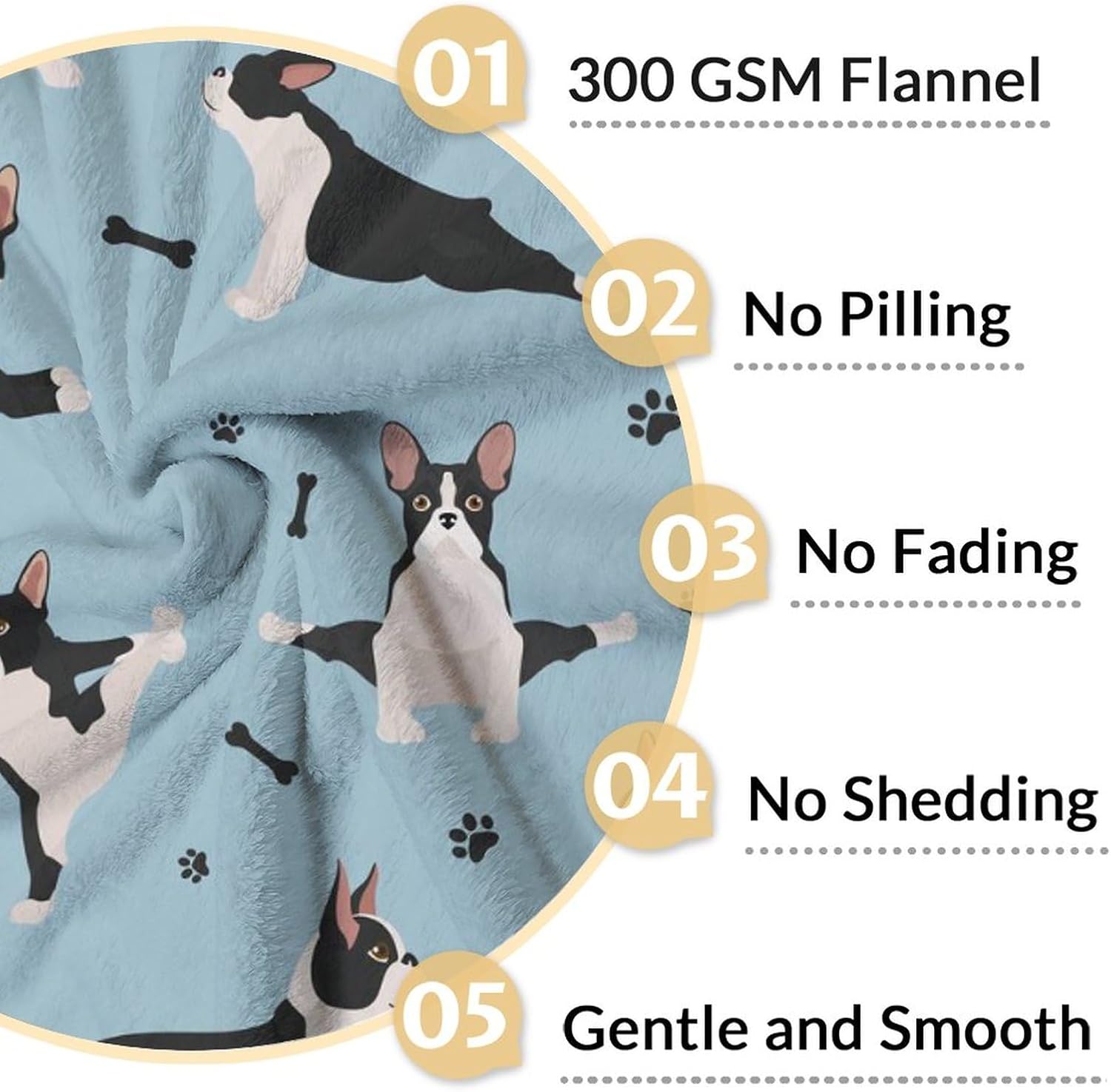 Boston Terrier Blanket for Adults - 60 x 80 Inches Throw Blanket Gifts for Dog Lovers - Blue Soft Cozy Blankets for Sofa, Bed & Living Room